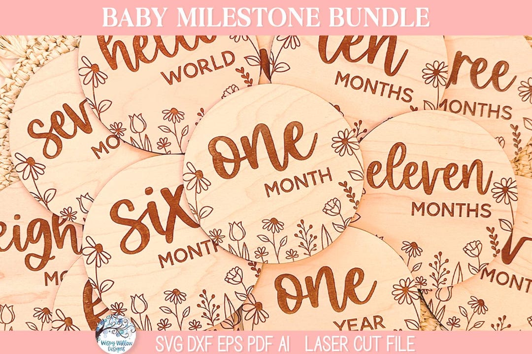 Baby Girl Milestone Disc SVG File Bundle Laser Cutter, Wildflower ...