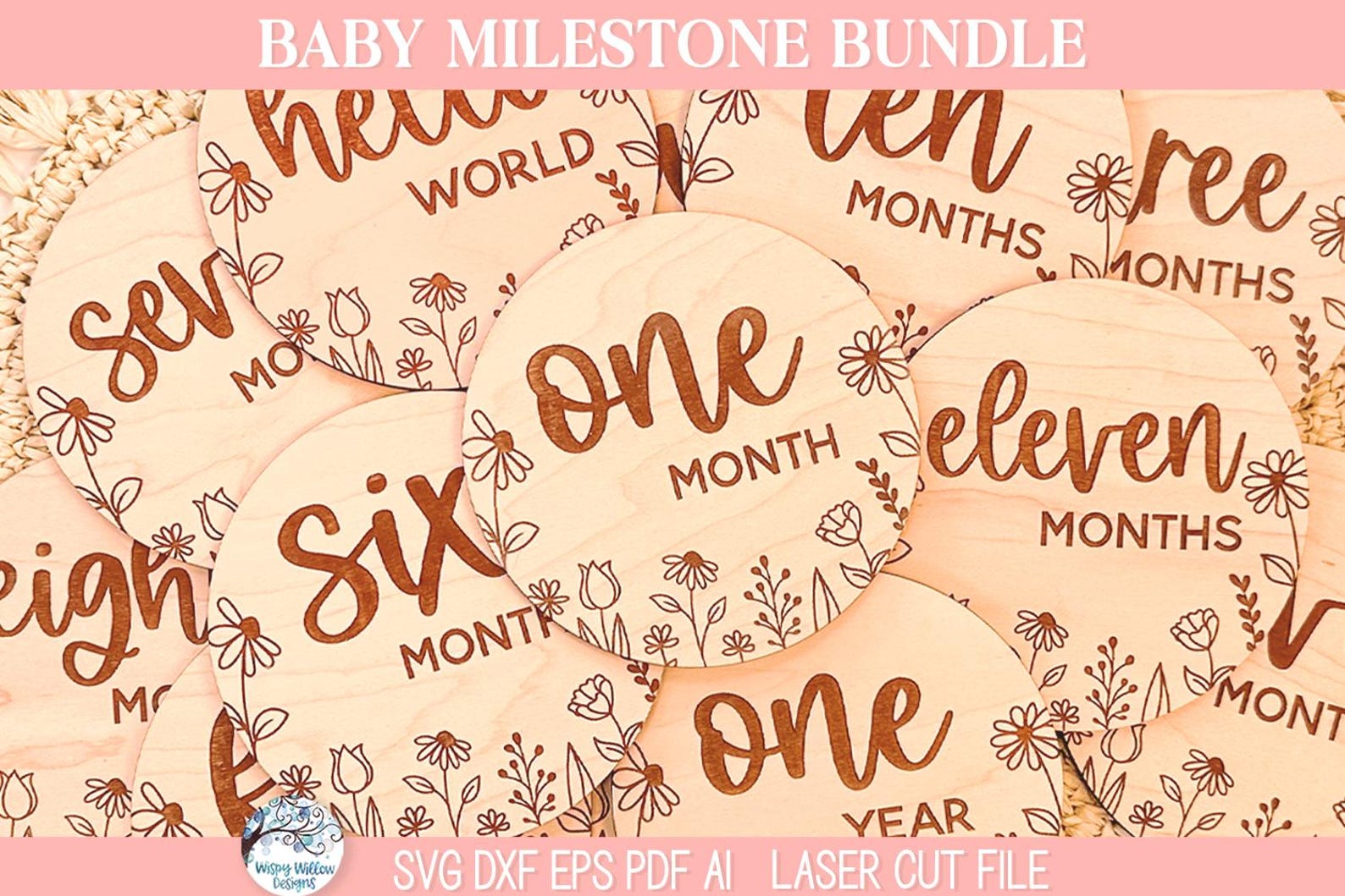 Baby Girl Milestone Disc SVG File Bundle Laser Cutter, Wildflower ...
