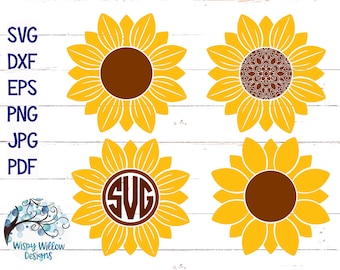 Sonnenblume SVG Bundle für Cricut, Sonnenblume Silhouette, Monogramm Rahmen, hübsche Blume Clipart PNG JPG, Vinyl Aufkleber Schnitt Datei Download