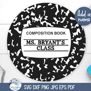 Lehrer Zeichen SVG für Cricut, Komposition Notebook Türschild PNG, Zurück in der Schule, personalisierter Türschild, Sublimationsetikett JPG, Schnittdatei