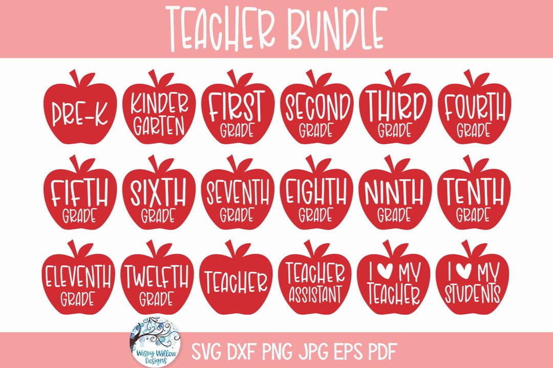 Teacher SVG Bundle for Cricut, School Grade, Apple Teacher Labels, Pre ...