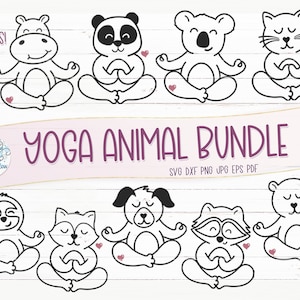 Yoga Tiere SVG, Yoga Faultier, Katze, Hund, Nilpferd, Waschbär, Koala, Bär, Fuchs, Tiere, die Yoga machen und meditieren, Vinyl Aufkleber Dateien für Cricut