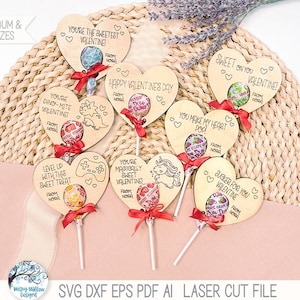 Valentinstag Lollipop Halter SVG File Bundle, Glowforge Laser Cutter, süßes Einhorn, Dinosaurier, Herz, Kinder Klassenzimmer Sucker Geschenk Handwerk