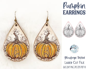 Fichier SVG de boucle d'oreille citrouille pour Glowforge ou découpeur laser, boucle d'oreille Halloween, boucles d'oreilles automne, bijoux automne, téléchargement numérique gravé au laser