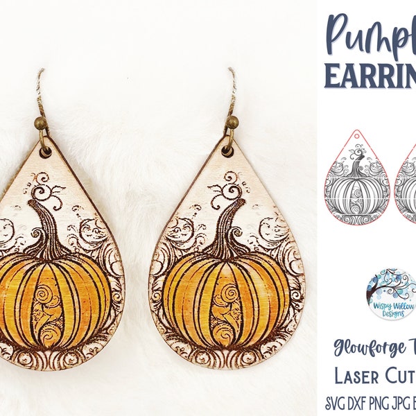 Pumpkin Earring SVG File for Glowforge or Laser Cutter, Halloween Earring, Fall Earrings, Autumn Jewelry, Laser Engraved Digital Download