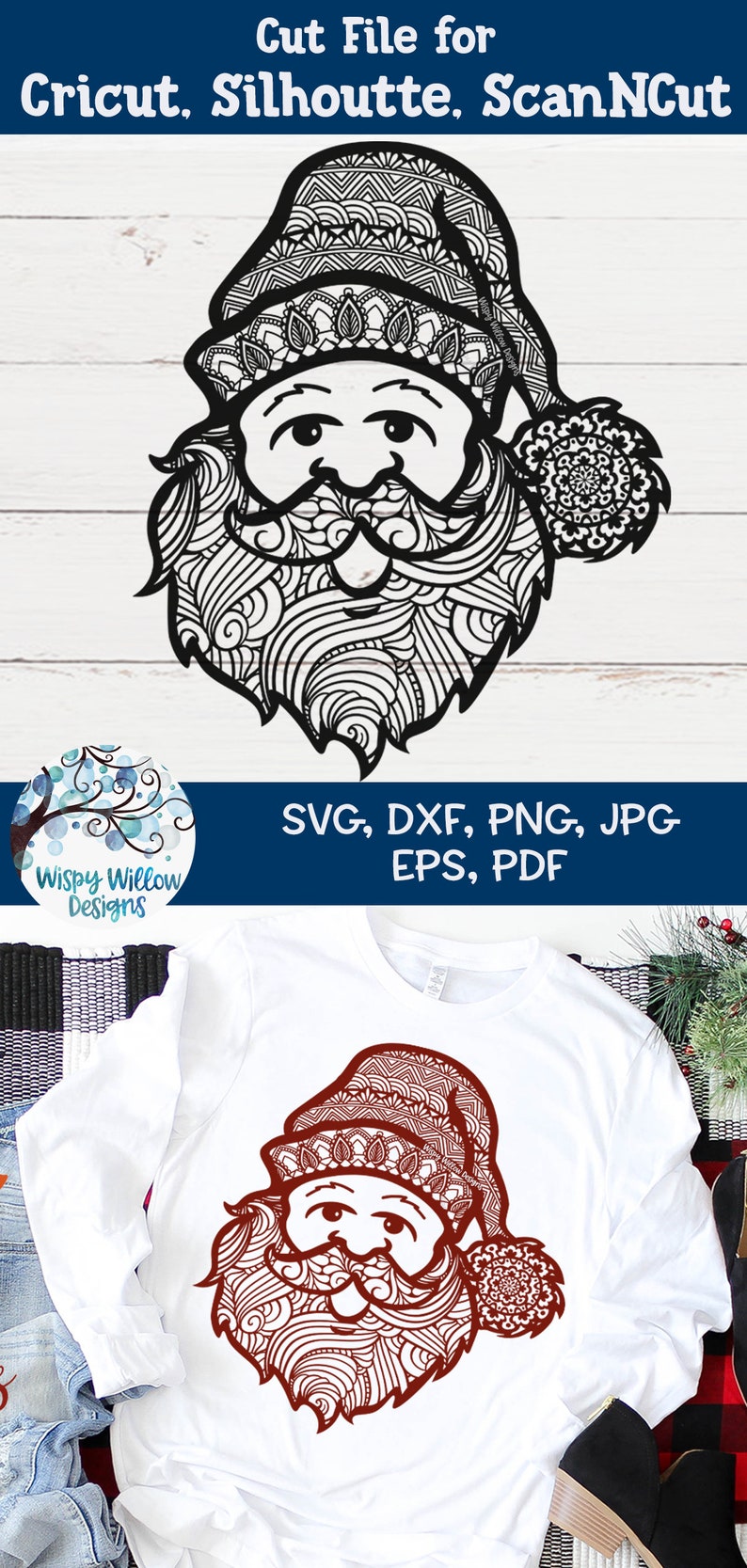 Santa Zentangle SVG Mandala Santa Claus SVG Santa Mandala - Etsy