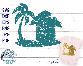 Distressed Beach Hut SVG, Beach House SVG, PNG, Dxf, Jpg, Grunge Beach, Palm Tree, Cut File, Summer Svg, Sea, Island, Distressed Beach Svg