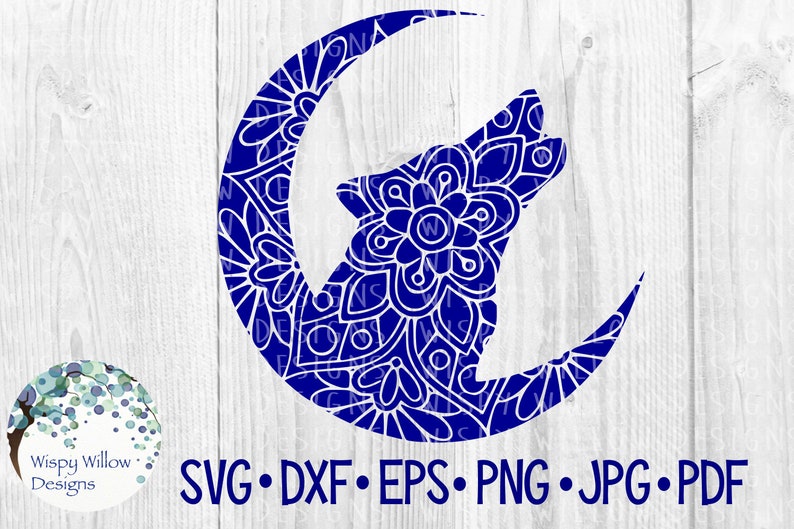 Download Howling Wolf Moon Floral Mandala PDF SVG DXF png jpg | Etsy