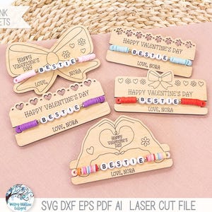 Valentinstag Armband SVG-Datei Bundle für Laserschneider, beste Freunde, Bestie Armbandhalter, Kinder Geschenk für das Klassenzimmer, xTool, Glowforge