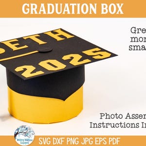 Fichier SVG boîte casquette de remise des diplômes pour Cricut, cadeau porte-monnaie papier découpé bricolage, cadeau de remise des diplômes secondaire personnalisé, conception de papier cartonné 3D