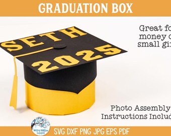 Graduation Cap Box SVG File for Cricut, DIY Papercut Money Holder Gift, Personalized High School Graduation Gift, 3D Cardstock Design