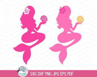 Mermaid SVG for Cricut, Summer Beach Vacation Vinyl Decal, Mermaid with Hibiscus Flower, Nautical Silhouette, Ocean Girl, Clipart JPG PNG