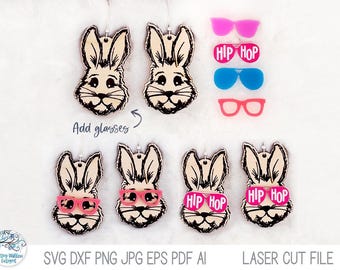 Easter Bunny with Glasses Earring File for Glowforge or Laser Cutter Hip Hop Sunglasses Rabbit Dangle Earring Easter Jewelry Laser Cut File