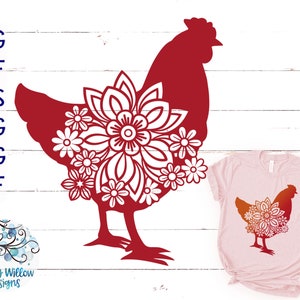 Poulet floral SVG, dxf, png, jpg, poulet Svg, mandala poulet, téléchargement, cuisine, fleurs, ferme, poule, Cricut, Svg animaux de la ferme, fichier sticker