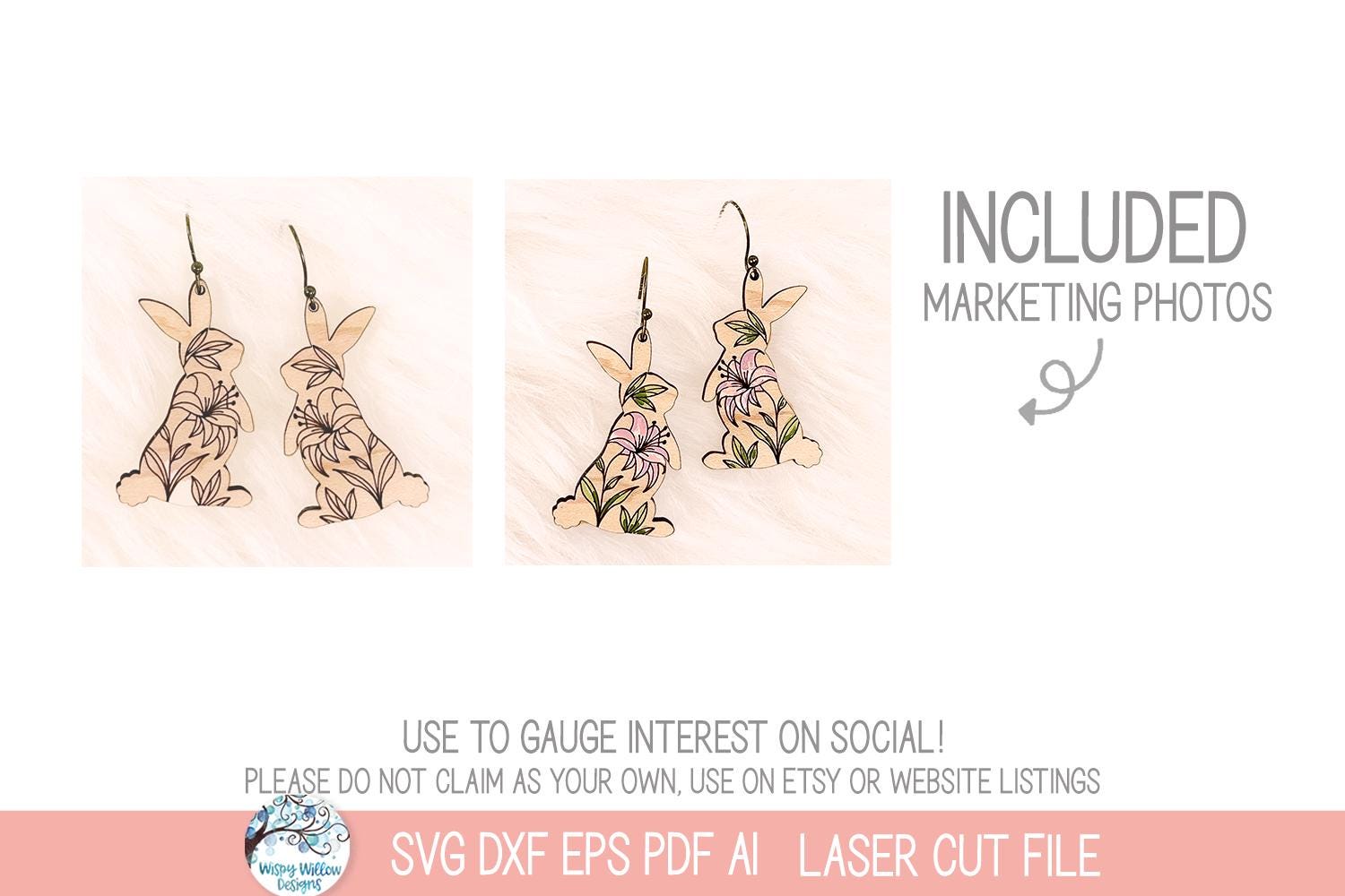 Easter Bunny Earring SVG File for Laser Cutter, Floral Spring Rabbit ...