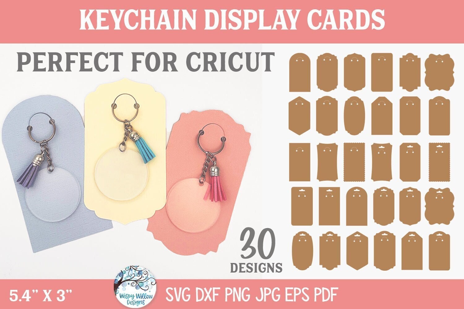 Keycard Printable Keychain Display Card Template SVG for Cricut, Keyring Packaging ...