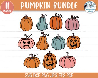 Pumpkin SVG File Bundle for Cricut, Pastel Halloween Jack O Lantern Clipart PNG Printable
