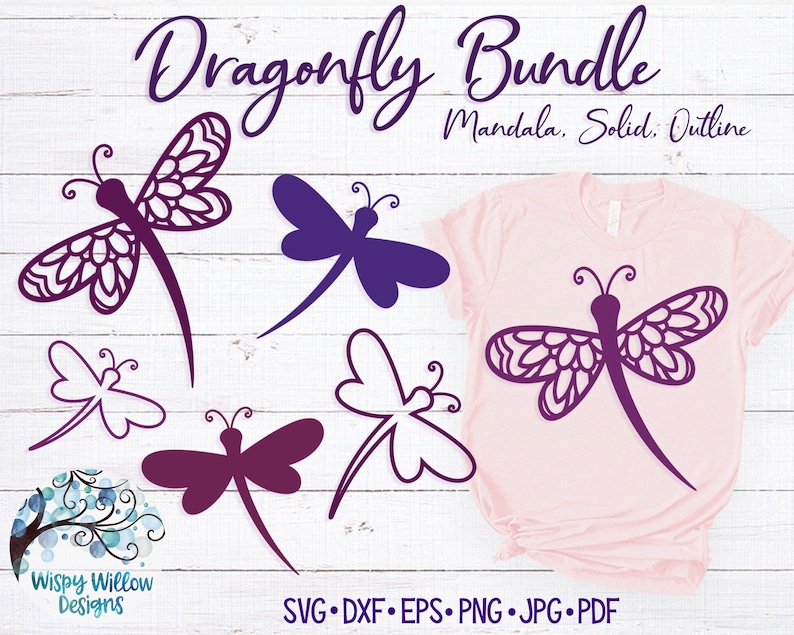 Dragonfly SVG Bundle, DXF, png, Mandala Dragonfly, Dragonfly Silhouette, Dr...