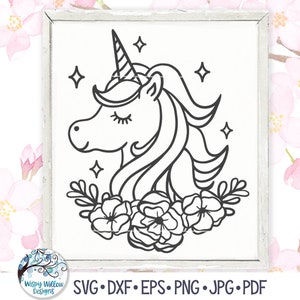 Unicorn with Flowers SVG, Floral Unicorn Svg, Unicorn Head, Unicorn Face, Unicorn Png, Unicorn with Sparkles, Vinyl Decal File for Cricut