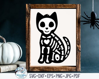 Esqueleto de gato SVG, Esqueleto de gato de Halloween SVG, Gato de Halloween, Esqueleto de animal SVG, Lindo esqueleto de gato PNG, JPG, Archivo de calcomanía de vinilo para Cricut
