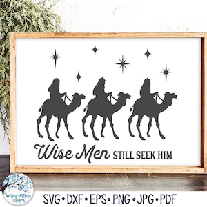 Los Reyes Magos todavía lo buscan SVG para Cricut, Escena de la Natividad, Diseño navideño religioso, Archivo de corte de calcomanía de vinilo para Silhouette
