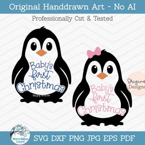 Baby's First Christmas SVG File for Cricut, Cute Penguin Animal, Baby's First Christmas Ornament PNG Design image 1