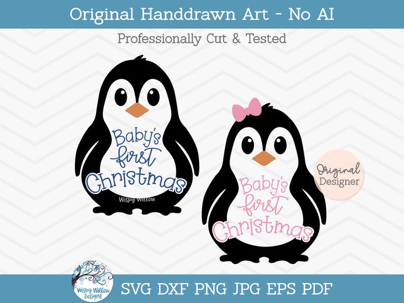 Baby's First Christmas SVG File for Cricut, Cute Penguin Animal, Baby's First Christmas Ornament PNG Design image 1