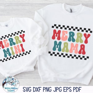 Mamá y bebé en Navidad SVG para Cricut, Merry Mama, Merry Mini, Groovy Christmas PNG, camiseta familiar retro a juego para las fiestas, archivo de corte de vinilo