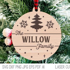 Christmas Family Name Ornament SVG File for Laser Cutter, Personalized Last Name Christmas Tree Snowflake Ornament, xTool, Glowforge