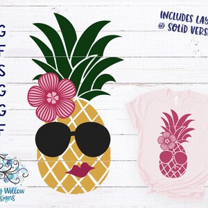 Pineapple with Sunglasses SVG, DXF, Pineapple with Flower Svg, Digital Download, Fruit, Summer Pineapple Svg, Cricut, Vinyl Decal, Tropical