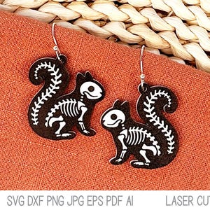 Fichier SVG boucle d'oreille squelette écureuil pour découpeuse au laser, bijoux d'Halloween pour Glowforge, Xtool, conception animale drôle de forêt d'automne, DXF