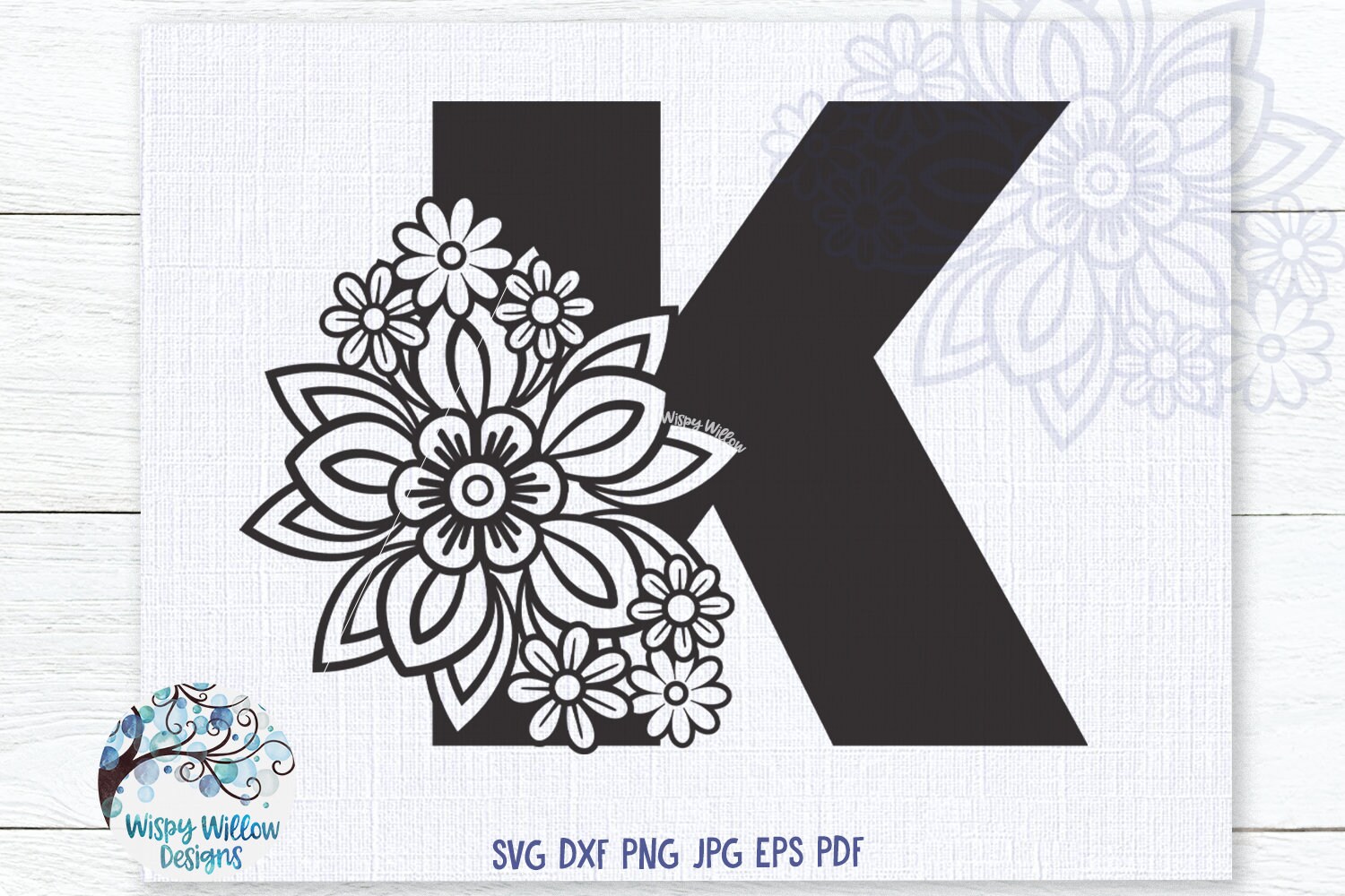 Floral K Svg Letter K Monogram Letter With Flowers Etsy