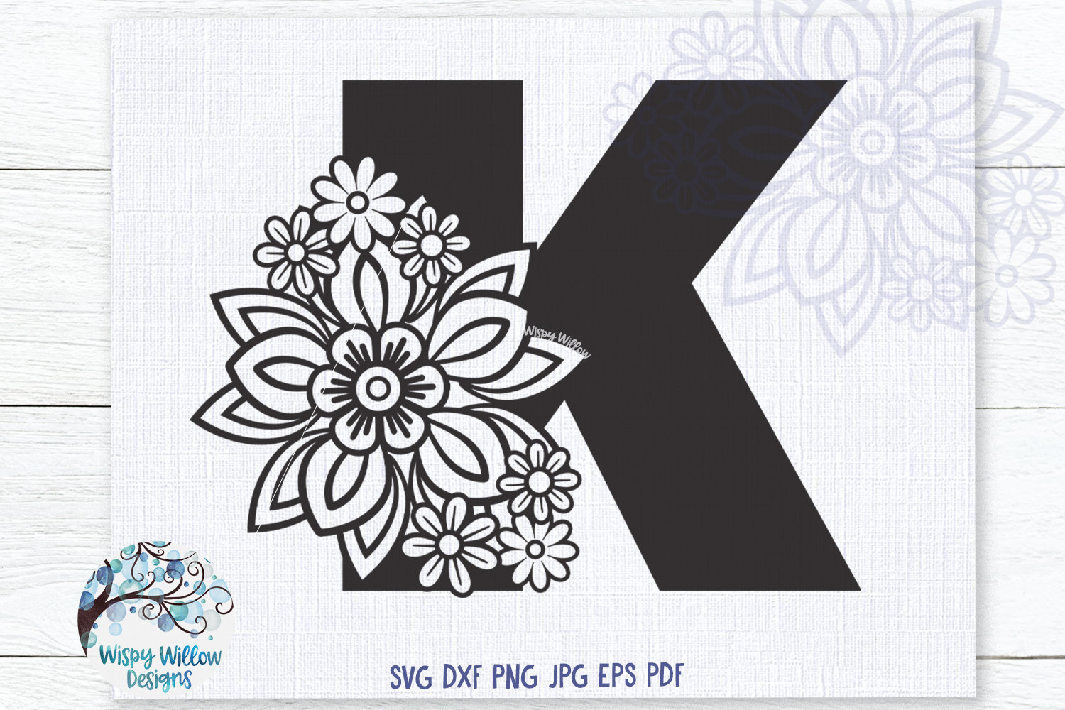 Floral K Svg Letter K Monogram Letter With Flowers Etsy