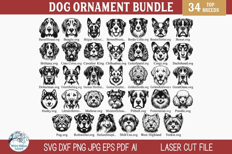 Dog Breed Christmas Ornament SVG File Bundle for Laser Cutter ...