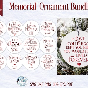 Paquete SVG de adornos navideños conmemorativos para Cricut, sus alas estaban listas pero nuestros corazones no, adornos redondos SVG, PNG, archivo de calcomanía de vinilo
