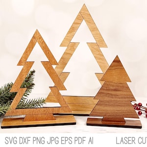 Farmhouse Christmas Tree Shelf Sitter SVG File Bundle for Laser Cutter, Rustic Wood Winter Holiday Standing Tree Decor, Glowforge, Xtool