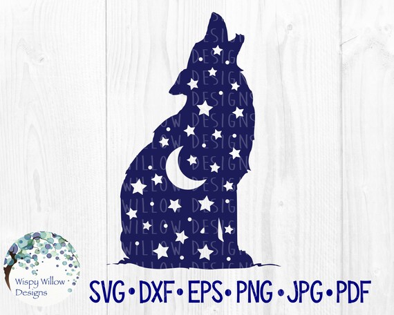 Howling Wolf SVG File for Cricut, Boho Animal with Moon and Stars, Celestial, Spiritual, Wild Nature Wolves Silhouette PNG Clipart JPG
