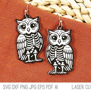 Owl Skeleton Earring SVG File for Laser Cutter, Spooky Halloween Jewelry for Glowforge, Xtool, Fall Bird Animal Earring Design, DXF