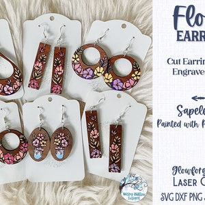 Floral Earrings Bundle, File for Glowforge or Laser Cutter, Spring Flower Earrings, Wood Earring SVG File, Flower Bouquet Dangle Earrings image 6