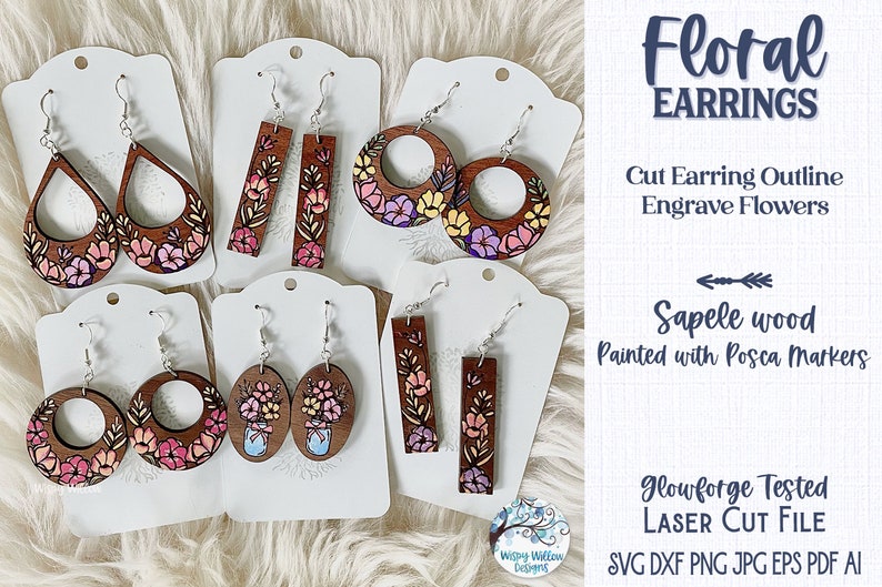 Floral Earrings Bundle, File for Glowforge or Laser Cutter, Spring Flower Earrings, Wood Earring SVG File, Flower Bouquet Dangle Earrings image 6