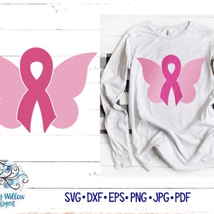 Breast Cancer Ribbon Butterfly SVG for Cricut, Cancer Awareness Ribbon, Butterfly Ribbon Svg, Pink Ribbon PNG Clipart, Vinyl Decal Cut File