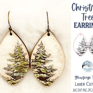 File SVG per orecchini a forma di albero di Natale per Glowforge e laser cutter, vacanze invernali, orecchini a forma di albero di pino di Natale, orecchini pendenti in legno inciso