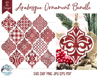 Arabesque Christmas Ornament SVG Bundle, Patterned Arabesque Tile Svg, Tile Ornaments, Plaid, Mandala, Damask, Pattern, Plaid, Ornaments SVG