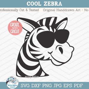 Zebra met zonnebril SVG, coole zebra SVG, jongen zebra SVG, zebra PNG clip art, zebra met bril, cool dier uit de dierentuin, vinyl stickerbestand Cricut