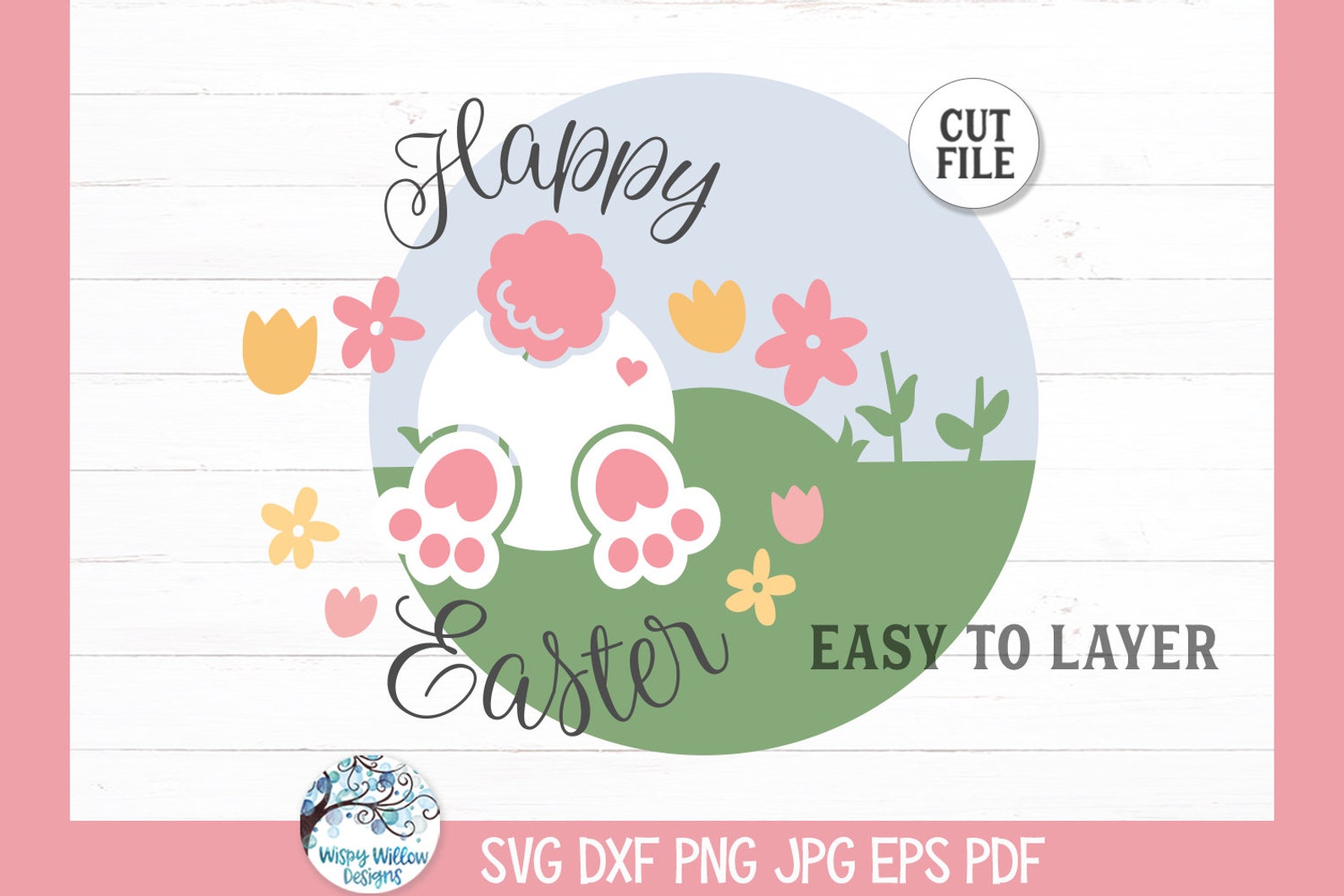 Happy Easter Round Sign SVG for Cricut, Easter Bunny Front Door Hanger ...