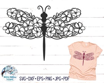 Dragonfly with Flowers Svg, Pretty Dragonfly Mandala Svg, Floral Dragonfly File for Cricut, Summer Animal with Flowers, Vinyl Decal Cut File