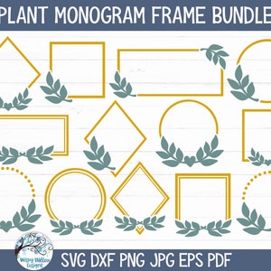Plant Monogram Frame SVG Bundle for Cricut, Laurel Leaf Circle Border Png, Plant Branch Square Border Frame PNG JPG, Vinyl Decal Cut File
