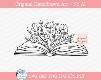 Floral Book SVG, Book with Flowers Svg, Book Svg, Reading Svg, Read, Pretty Book, Flowers, Flowers with Book, Flowers Growing Out of a Book