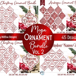Mega Weihnachtsverzierung SVG Bundle 2, Arabeske-Weihnachtsverzierung, frohe Weihnachten, Rentiernamen, Ornament SVG-Dateien, Vinyl-Ornament