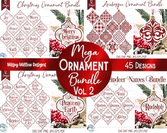 Mega Christmas Ornament SVG Bundle 2, Arabesque Tile Christmas Ornament, Merry Christmas, Reindeer Names, Ornament SVG Files, Vinyl Ornament